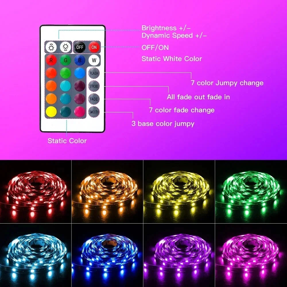 1-30M USB 5V LED Strip Lights With Bluetooth 24Keys Remote Control RGB Flexible Lamp Diode Tape For Room Decoration TV Backlight