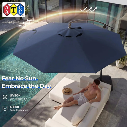10ft Offset Patio Umbrella - w/Base, Cantilever Offset Hanging Patio Outdoor Market Umbrella UPF50+ UV Protection, Customized