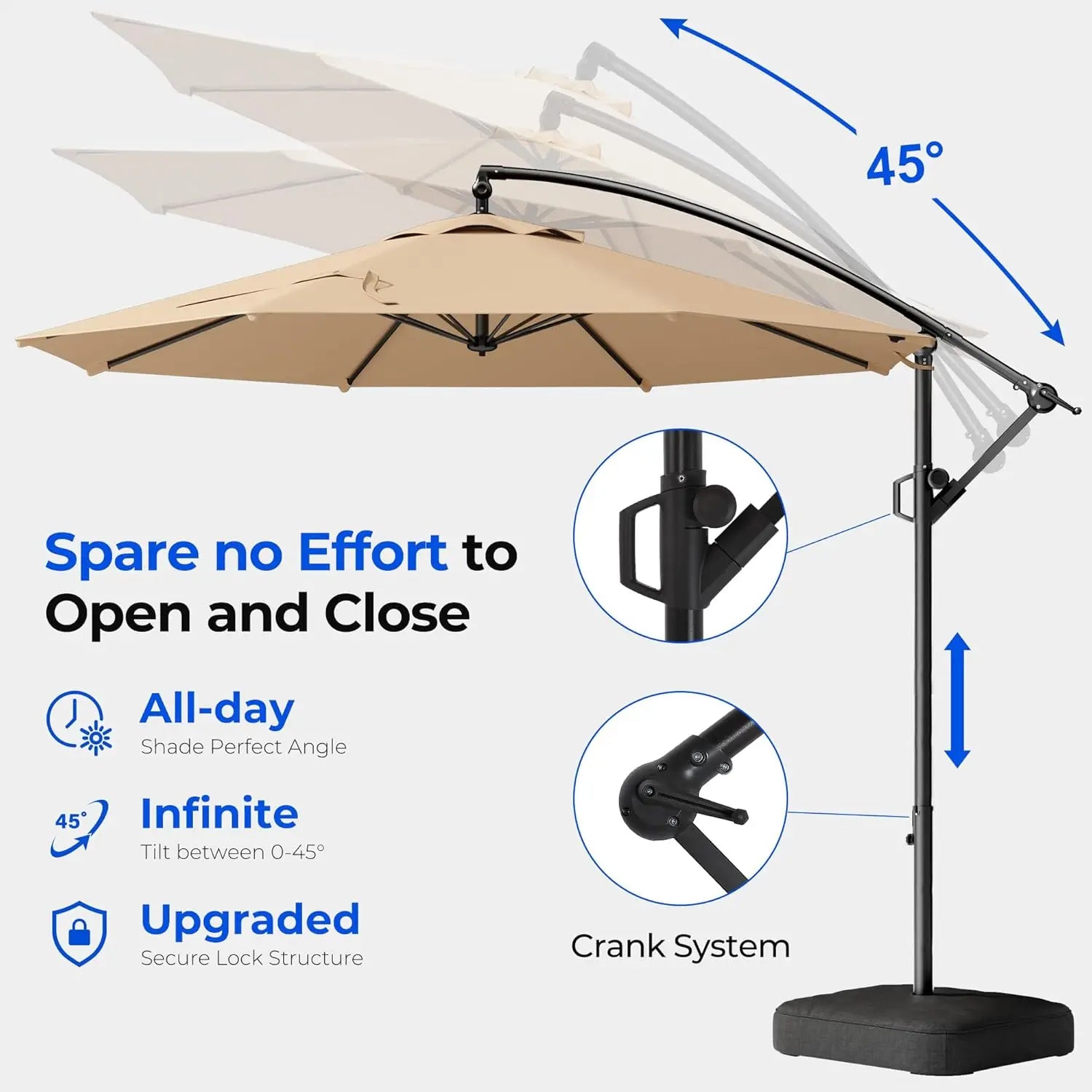 10ft Offset Patio Umbrella with Base Included, Cantilever Offset Hanging Patio Outdoor Market Umbrella UPF50+ UV, Customized