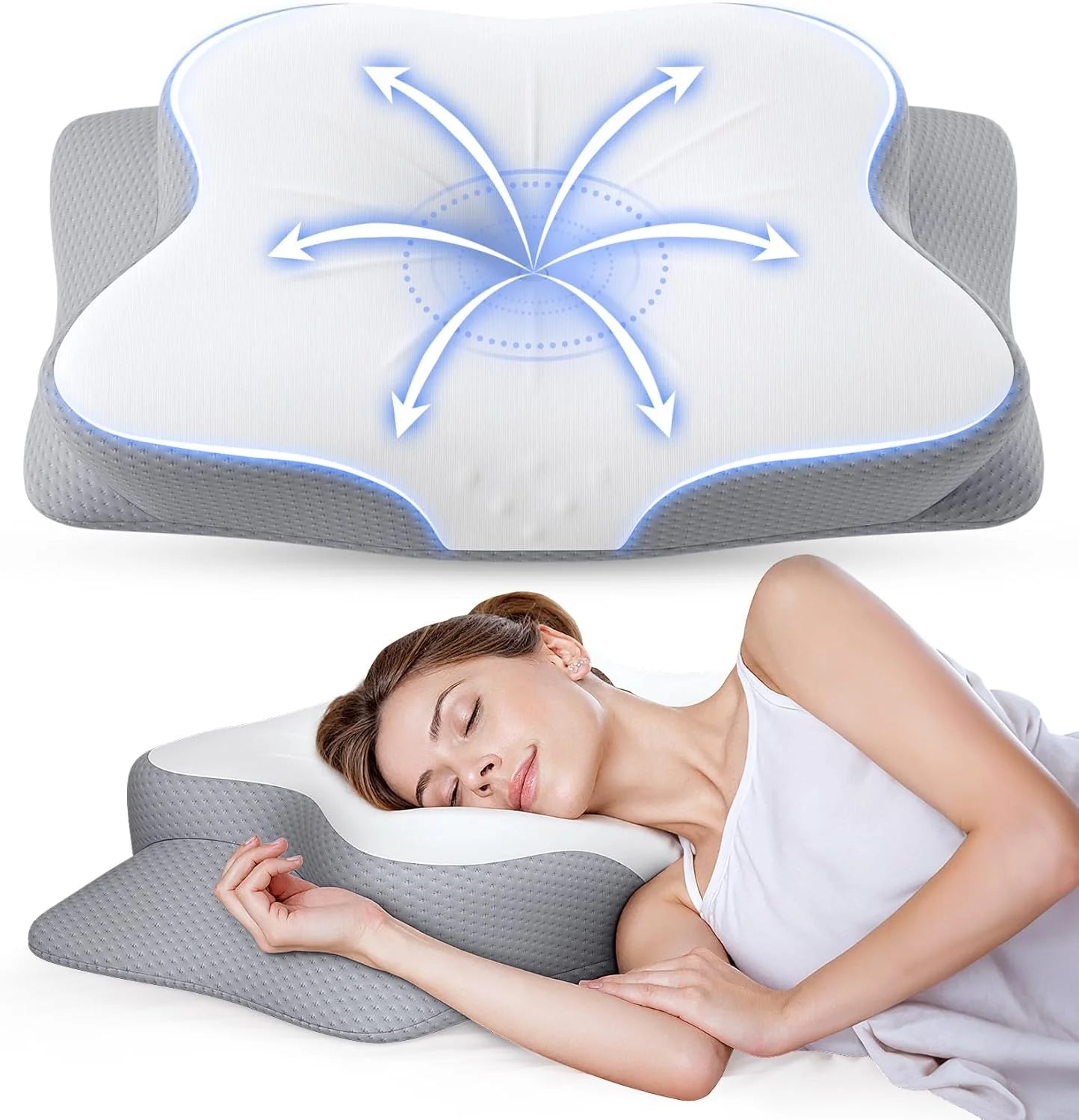 Cervical Pillow for Neck Pain Relief - Ergonomic Memory Foam Pillow with Cooling Case Orthopedic Support Side Sleeper Pillow for