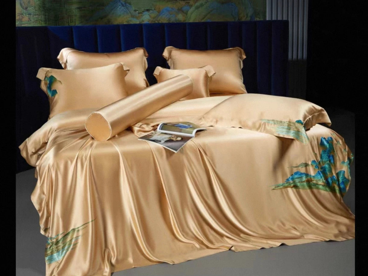 Luxury 100% Cotton Bed Sheets Breathable Cooling Bedding Set King Size Fitted Sheet with Pillowcases TM0184-01