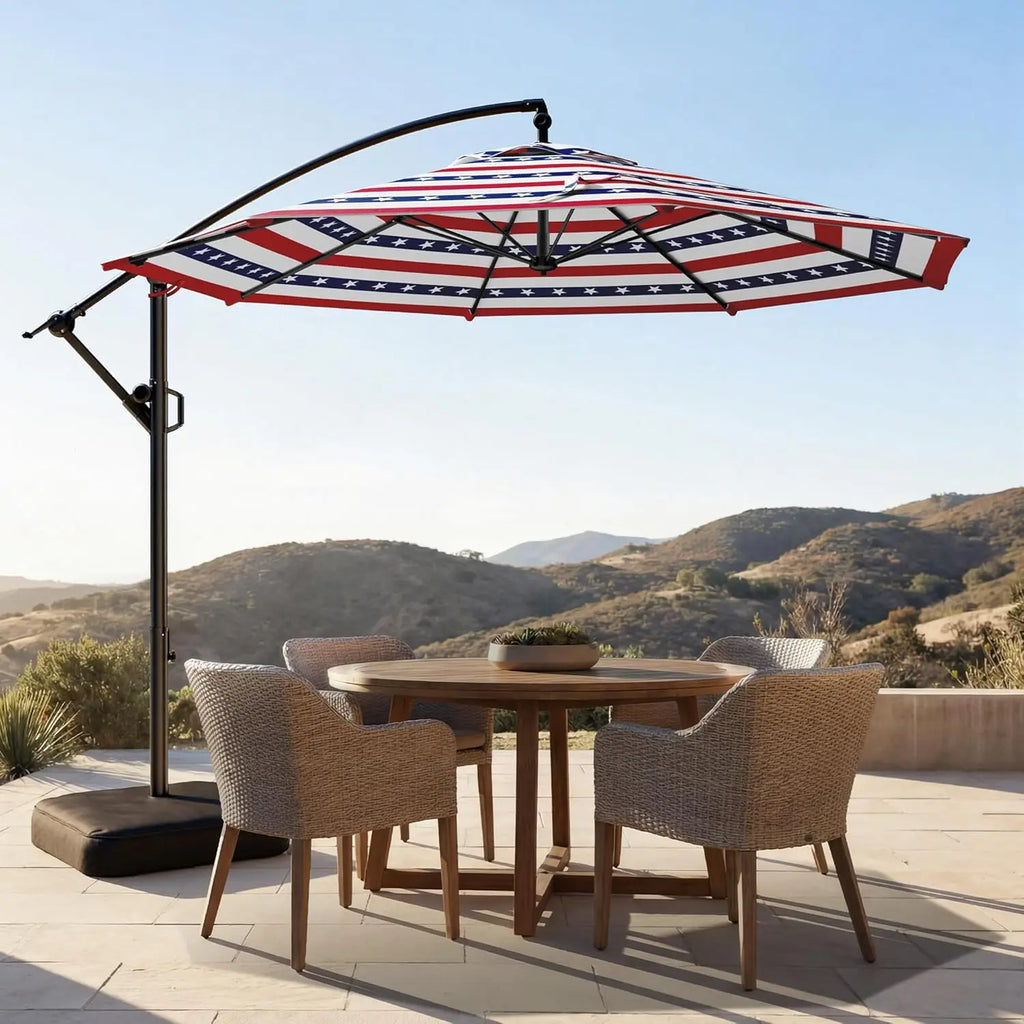 10ft Offset Patio Umbrella with Base Included, Cantilever Offset Hanging Patio Outdoor Market Umbrella UPF50+ UV, Customized