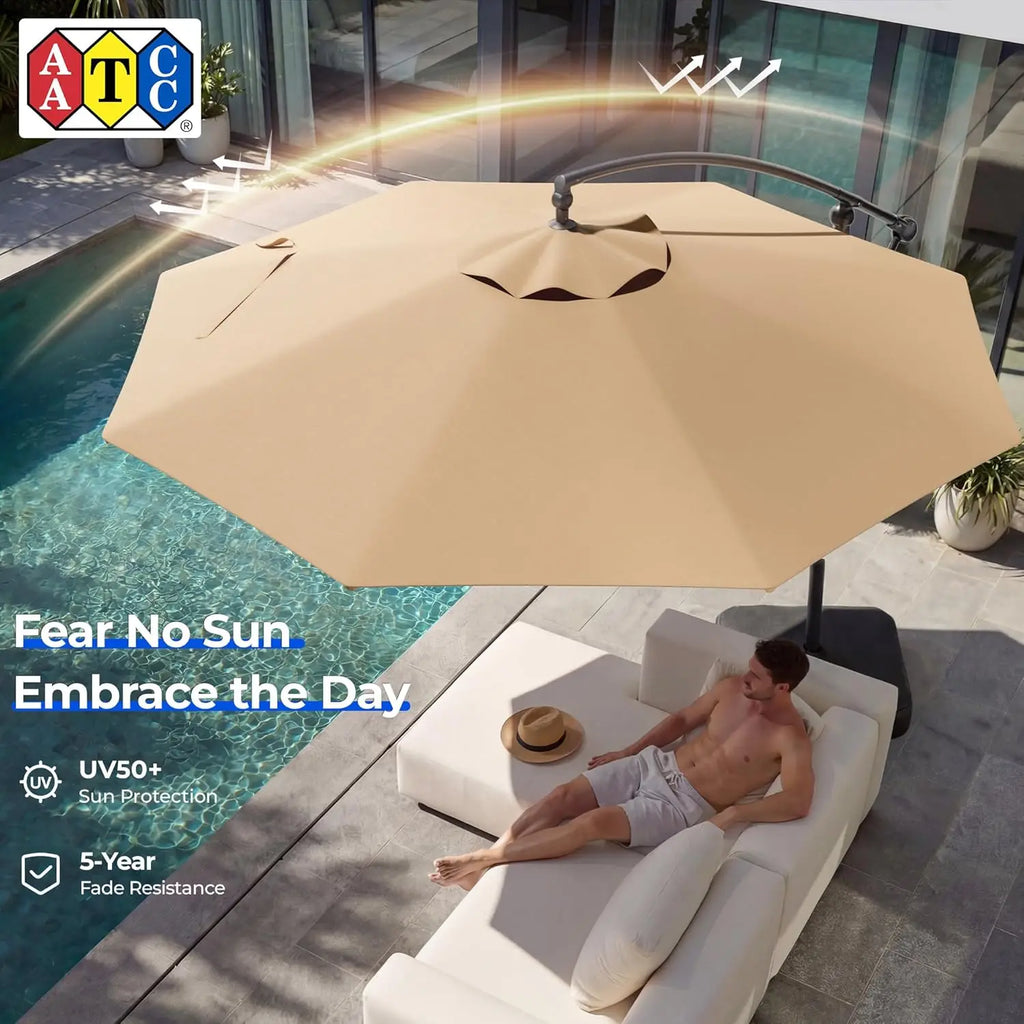 10ft Offset Patio Umbrella with Base Included, Cantilever Offset Hanging Patio Outdoor Market Umbrella UPF50+ UV, Customized