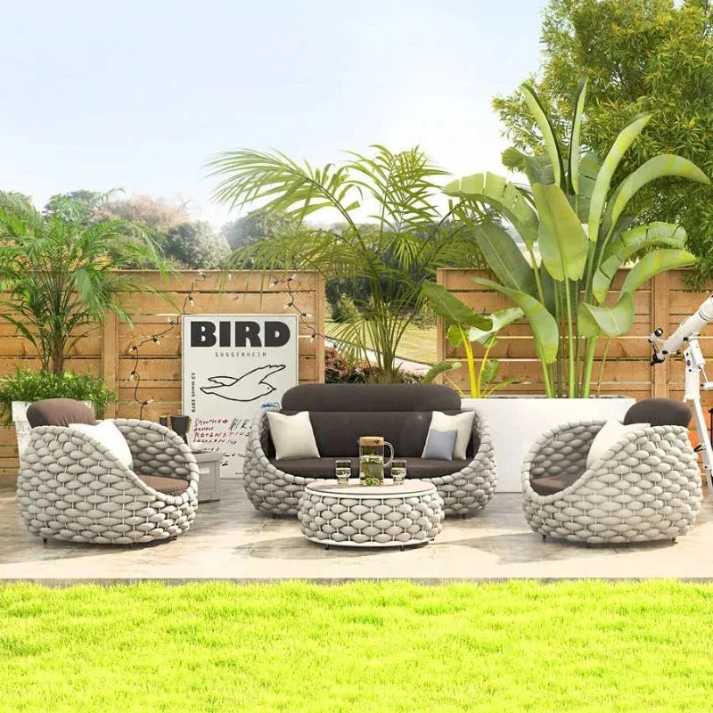 Outdoor Rattan Patio Furniture Set Cushioned Wicker Loveseat Garden Backyard Porch Sofa All Weather Durable