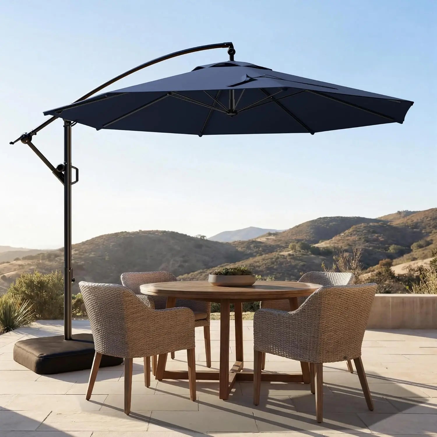 10ft Offset Patio Umbrella - w/Base, Cantilever Offset Hanging Patio Outdoor Market Umbrella UPF50+ UV Protection, Customized