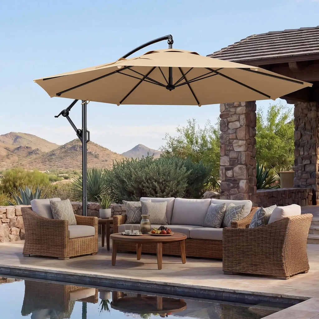 10ft Offset Patio Umbrella with Base Included, Cantilever Offset Hanging Patio Outdoor Market Umbrella UPF50+ UV, Customized