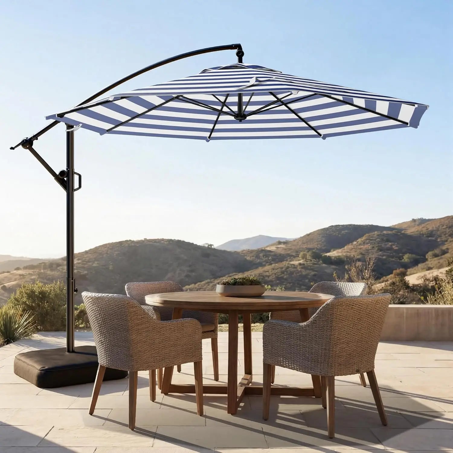 10ft Offset Patio Umbrella - w/Base, Cantilever Offset Hanging Patio Outdoor Market Umbrella UPF50+ UV Protection, Customized