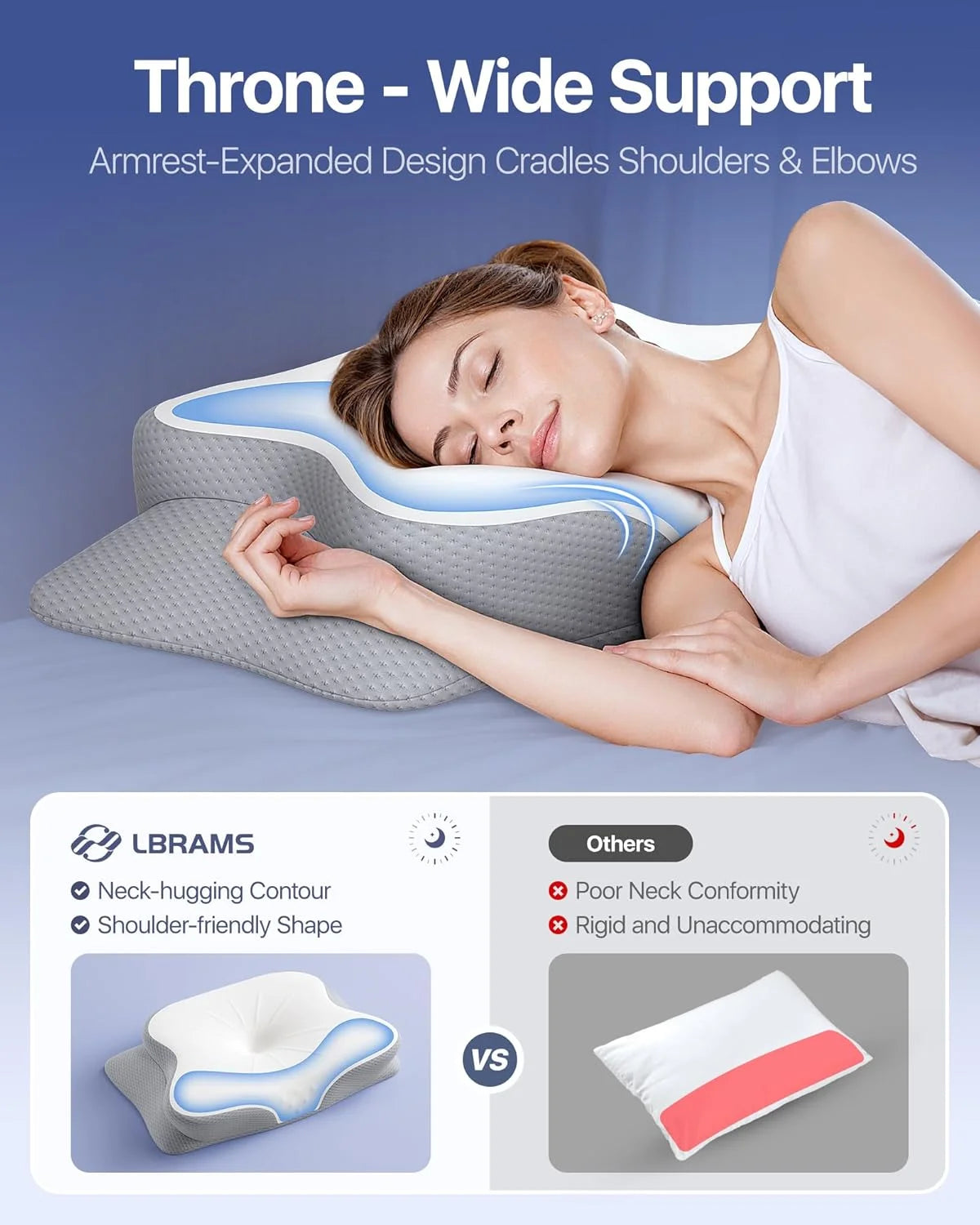 Cervical Pillow for Neck Pain Relief - Ergonomic Memory Foam Pillow with Cooling Case Orthopedic Support Side Sleeper Pillow for