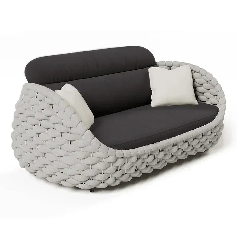 A  Custom Patio Rattan Furniture Modernism Outdoor Living Room Luxury Braided Leisure Party Curl Rattan Garden Sofa