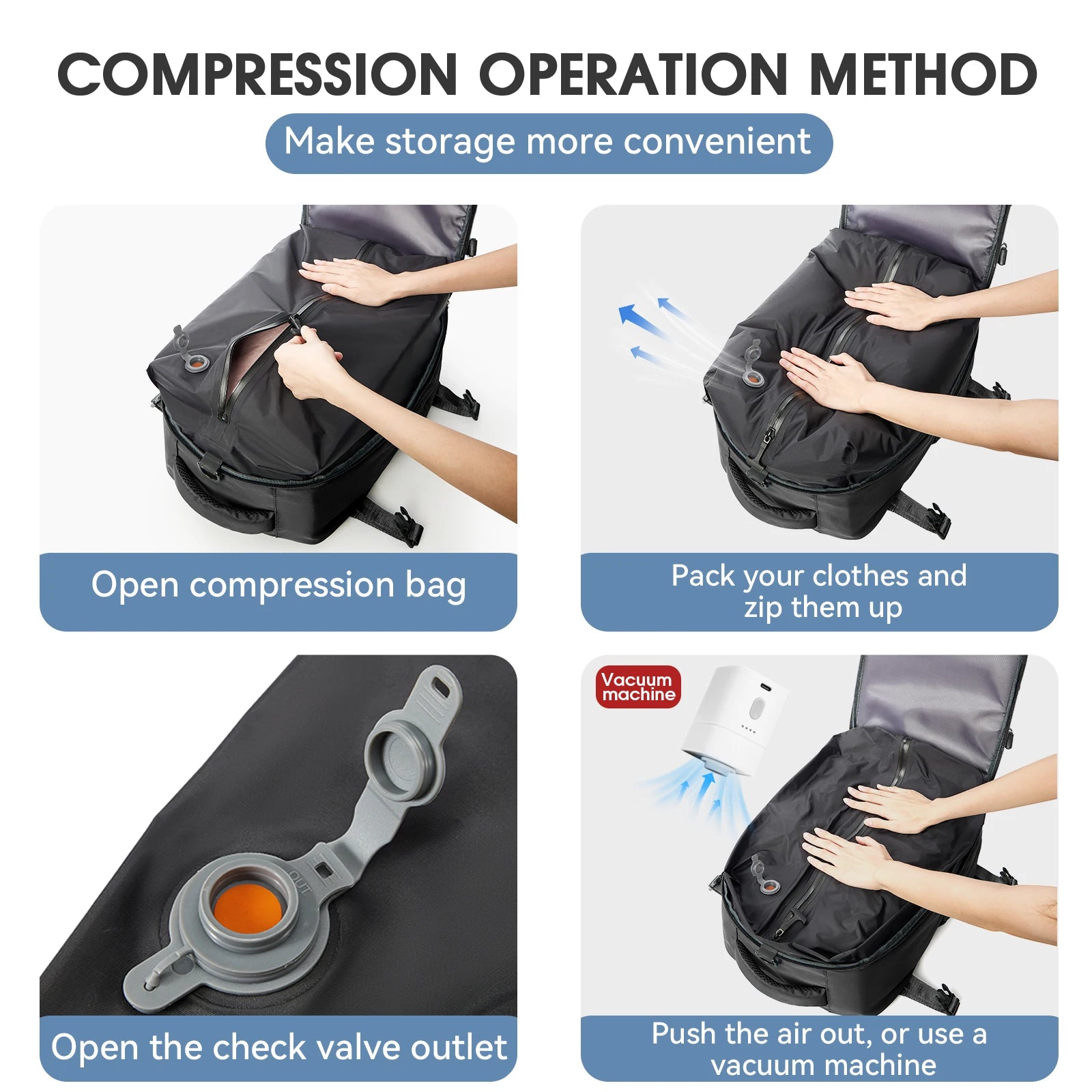 Vacuum Backpack Travel Bag for Men Large Capacity Backpack Business Laptop Backpack Women Men Expandable Backpack School Bag