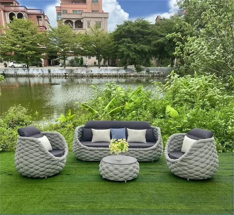 A  Custom Patio Rattan Furniture Modernism Outdoor Living Room Luxury Braided Leisure Party Curl Rattan Garden Sofa