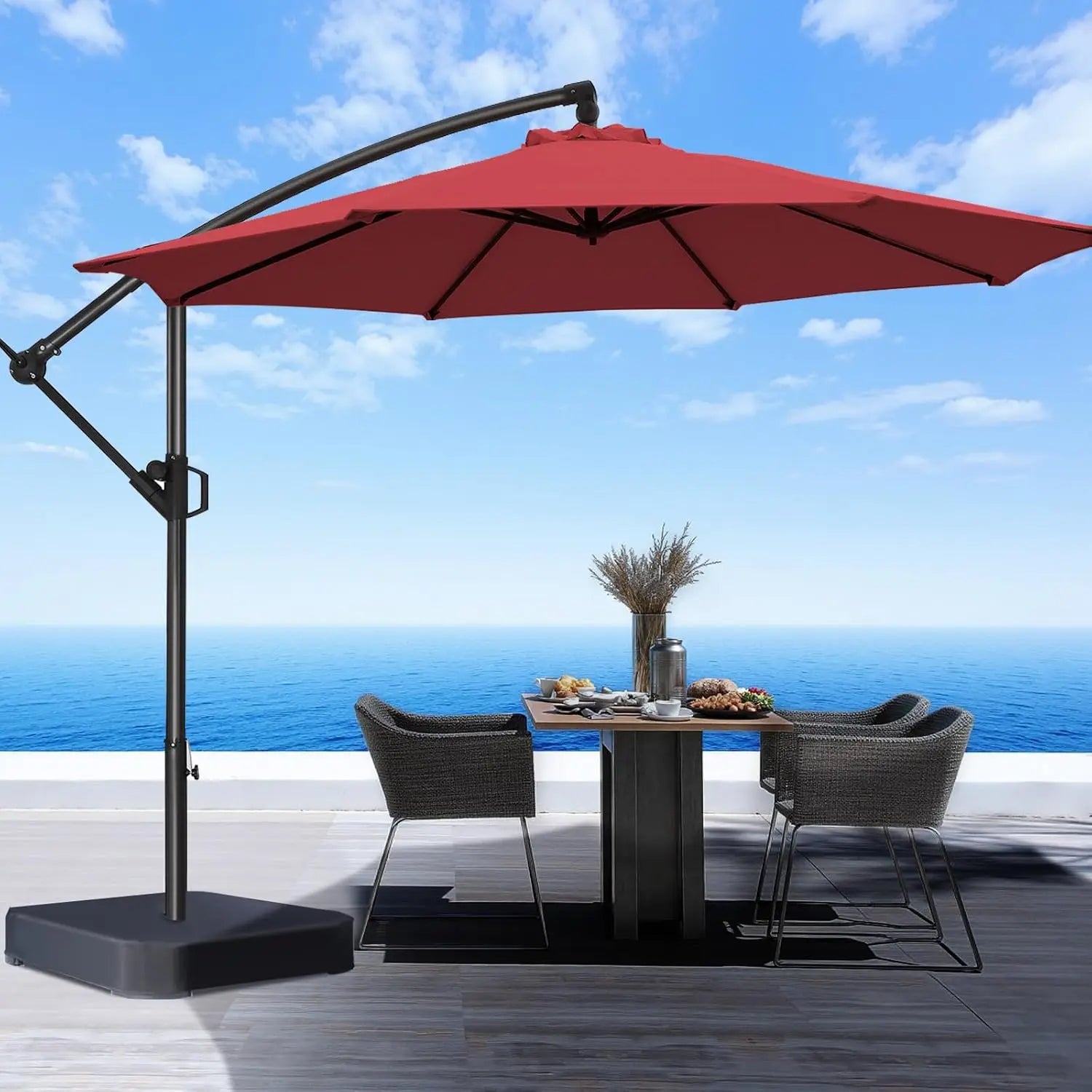 10ft Offset Patio Umbrella with Base Included, Cantilever Offset Hanging Patio Outdoor Market Umbrella UPF50+ UV, Customized