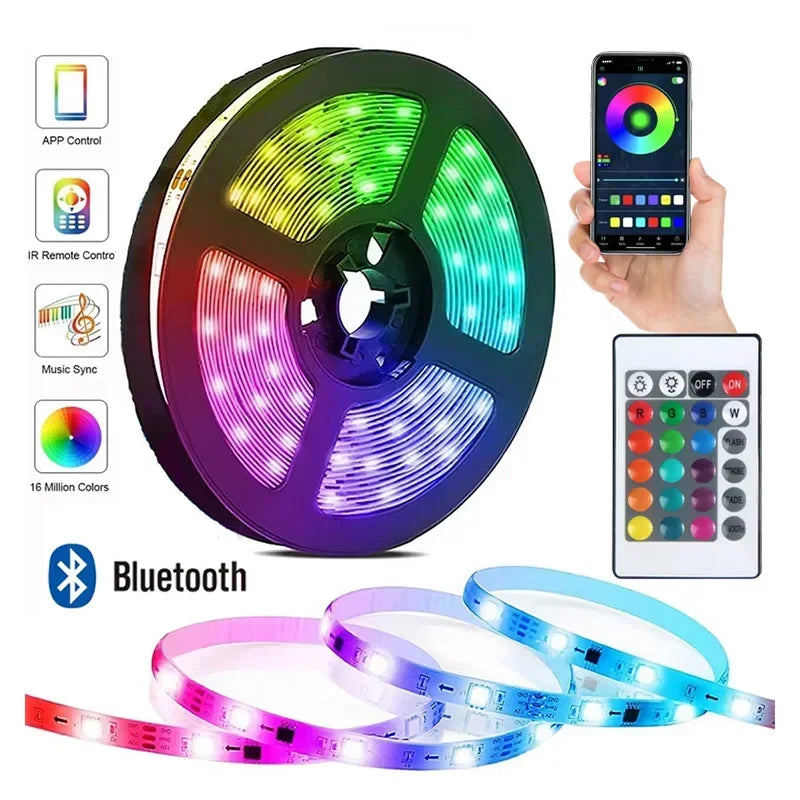 1-30M USB 5V LED Strip Lights With Bluetooth 24Keys Remote Control RGB Flexible Lamp Diode Tape For Room Decoration TV Backlight
