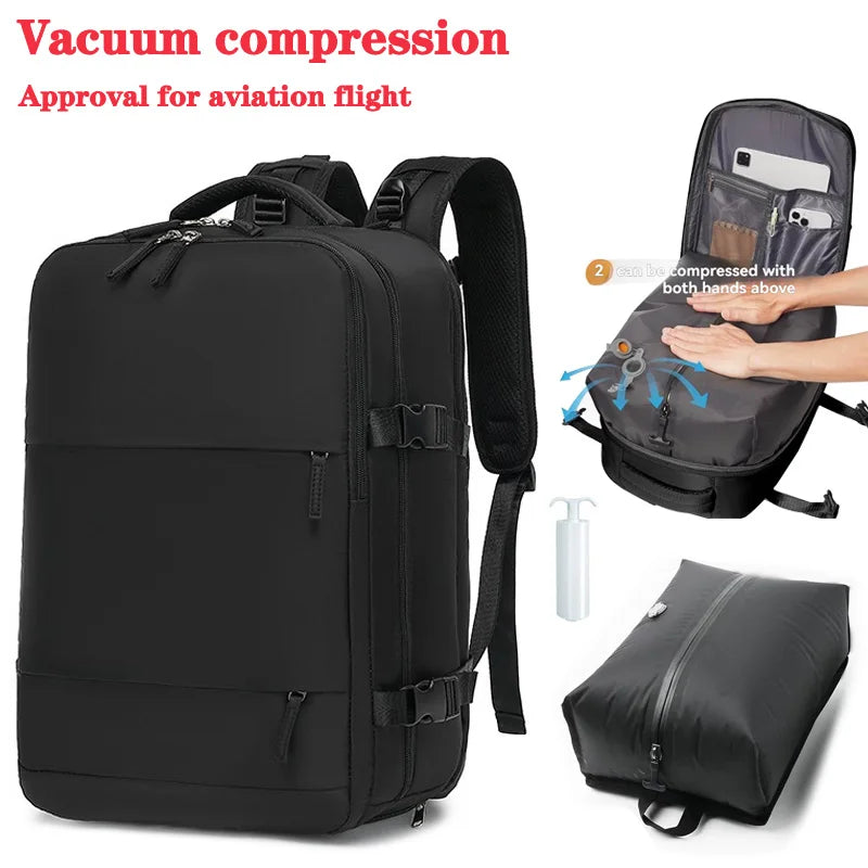 Vacuum sealed built-in air pump travel backpack, expandable travel backpack, equipped with vacuum system