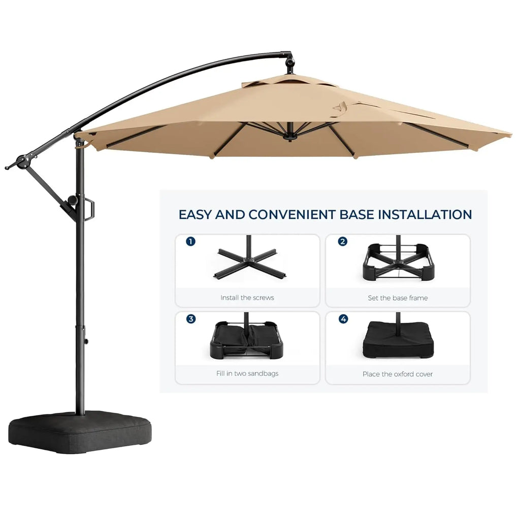 10ft Offset Patio Umbrella with Base Included, Cantilever Offset Hanging Patio Outdoor Market Umbrella UPF50+ UV, Customized