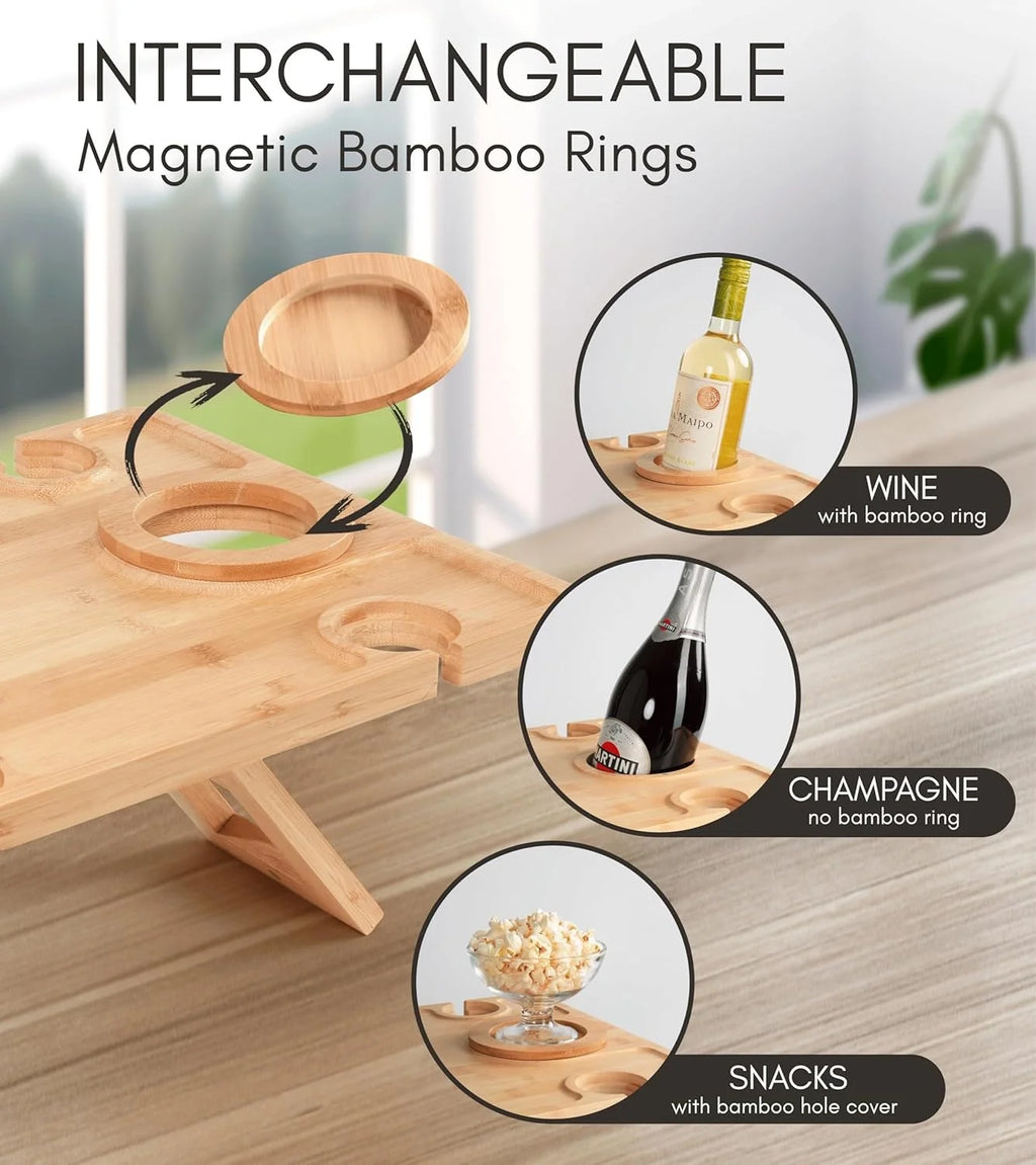 Outdoor Wine Picnic Table, Folding Wine Table, Charcuterie Board with Wine Glass Holder, Mini Table for Picnic, Picnic Date Esse