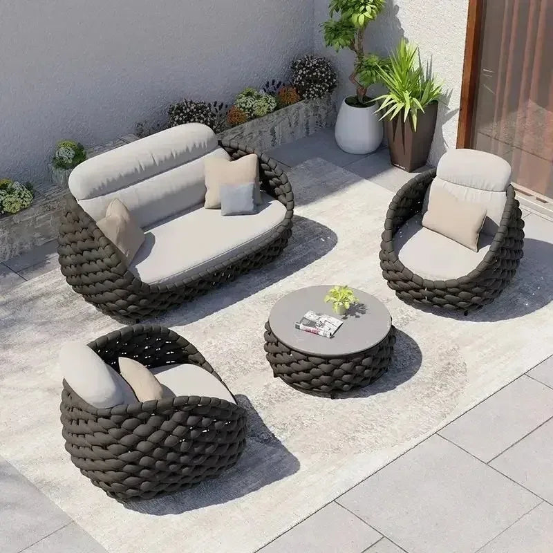 Outdoor Rattan Patio Furniture Set Cushioned Wicker Loveseat Garden Backyard Porch Sofa All Weather Durable
