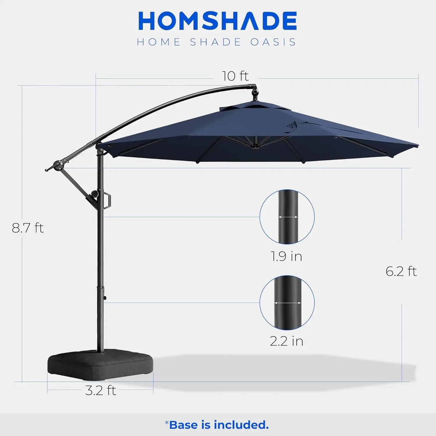 10ft Offset Patio Umbrella - w/Base, Cantilever Offset Hanging Patio Outdoor Market Umbrella UPF50+ UV Protection, Customized