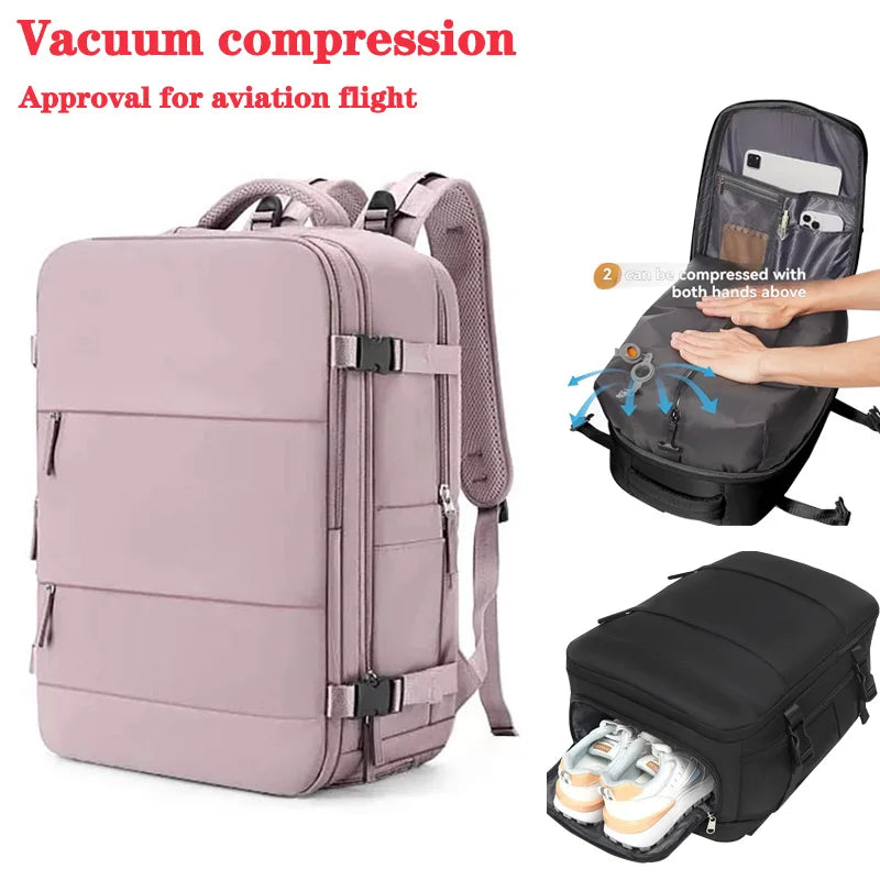 Vacuum sealed built-in air pump travel backpack, expandable travel backpack, equipped with vacuum system