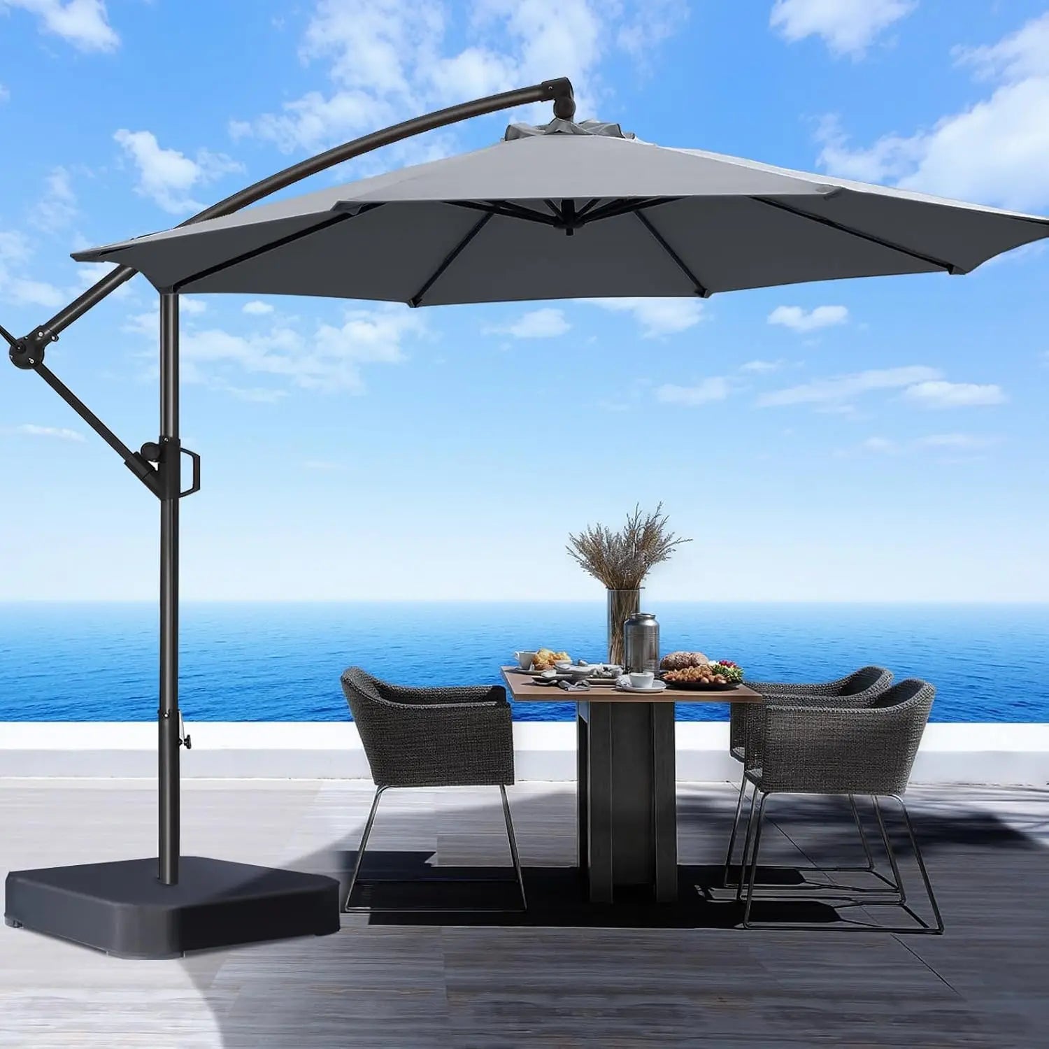 10ft Offset Patio Umbrella with Base Included, Cantilever Offset Hanging Patio Outdoor Market Umbrella UPF50+ UV, Customized