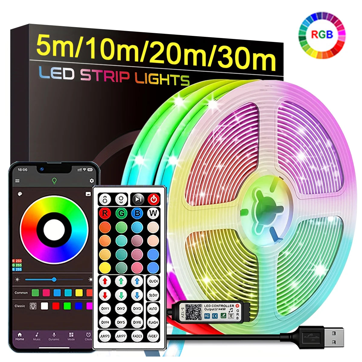 RGB Led Strip Lights Led Room Light with APP Control Flexible Ribbon