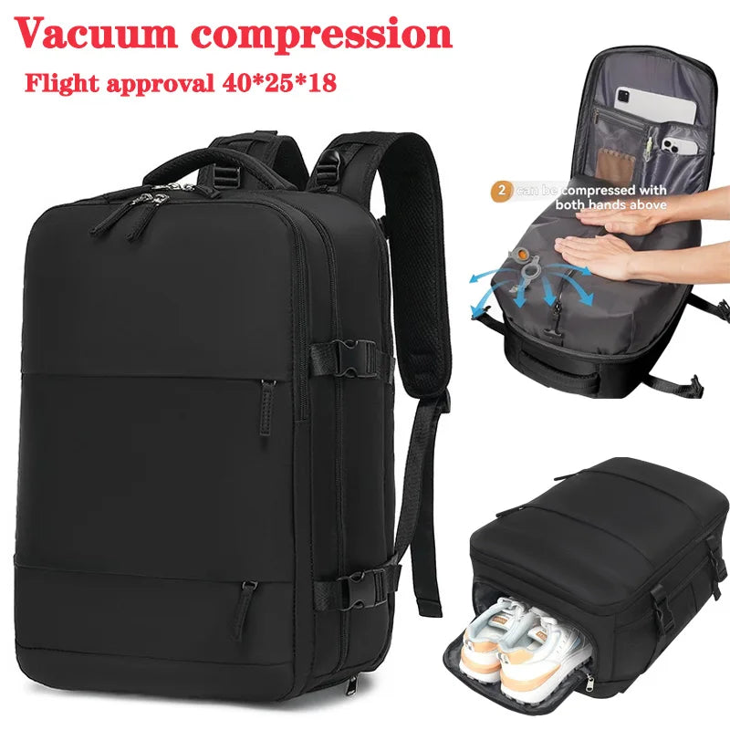 Vacuum sealed built-in air pump travel backpack, expandable travel backpack, equipped with vacuum system