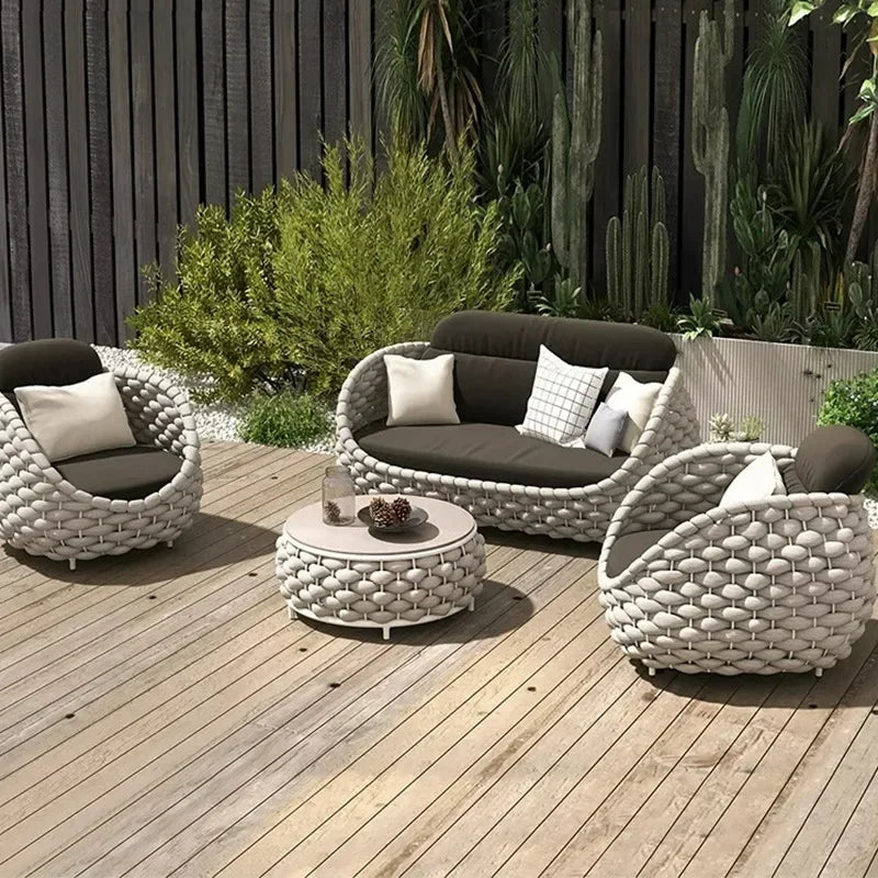 A  Custom Patio Rattan Furniture Modernism Outdoor Living Room Luxury Braided Leisure Party Curl Rattan Garden Sofa