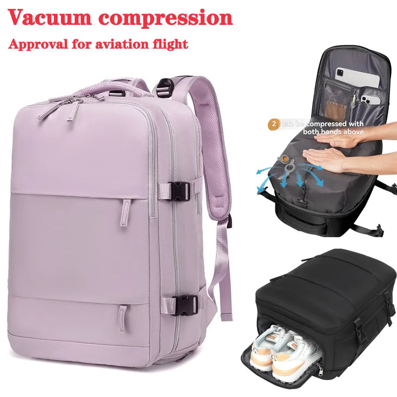 Vacuum sealed built-in air pump travel backpack, expandable travel backpack, equipped with vacuum system