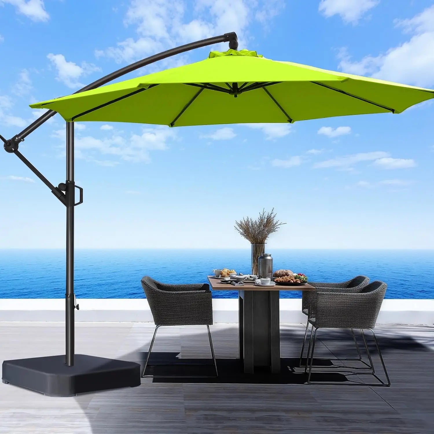 10ft Offset Patio Umbrella - w/Base, Cantilever Offset Hanging Patio Outdoor Market Umbrella UPF50+ UV Protection, Customized