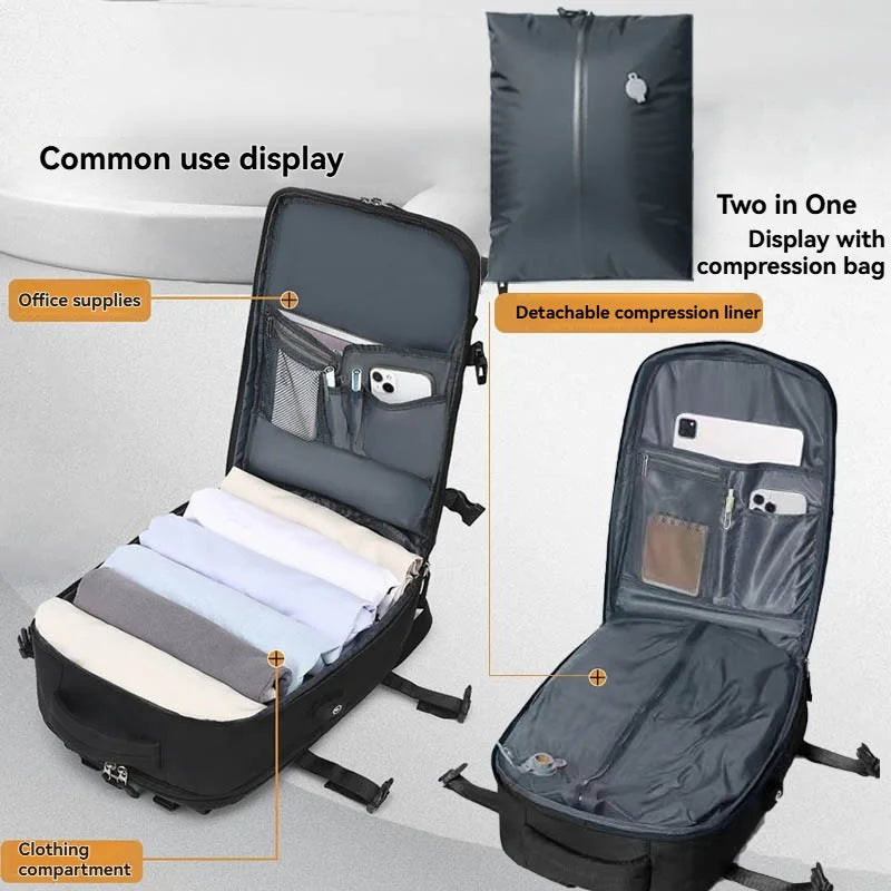 Vacuum sealed built-in air pump travel backpack, expandable travel backpack, equipped with vacuum system