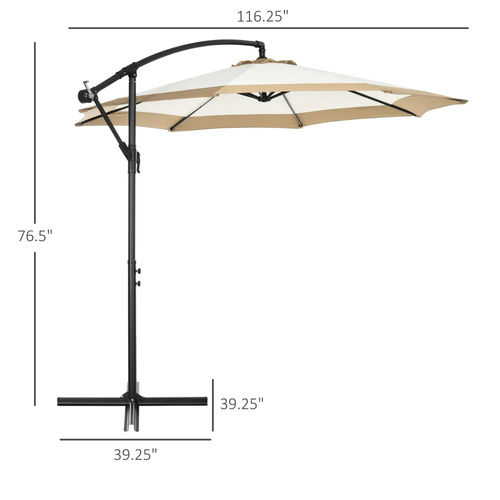 Outsunny 10FT Cantilever Umbrella: Crank, Cross Base for Deck, Backyard, Pool, Garden - Tan