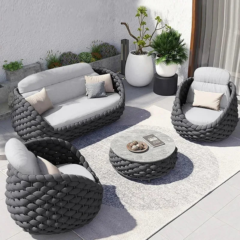 A  Custom Patio Rattan Furniture Modernism Outdoor Living Room Luxury Braided Leisure Party Curl Rattan Garden Sofa