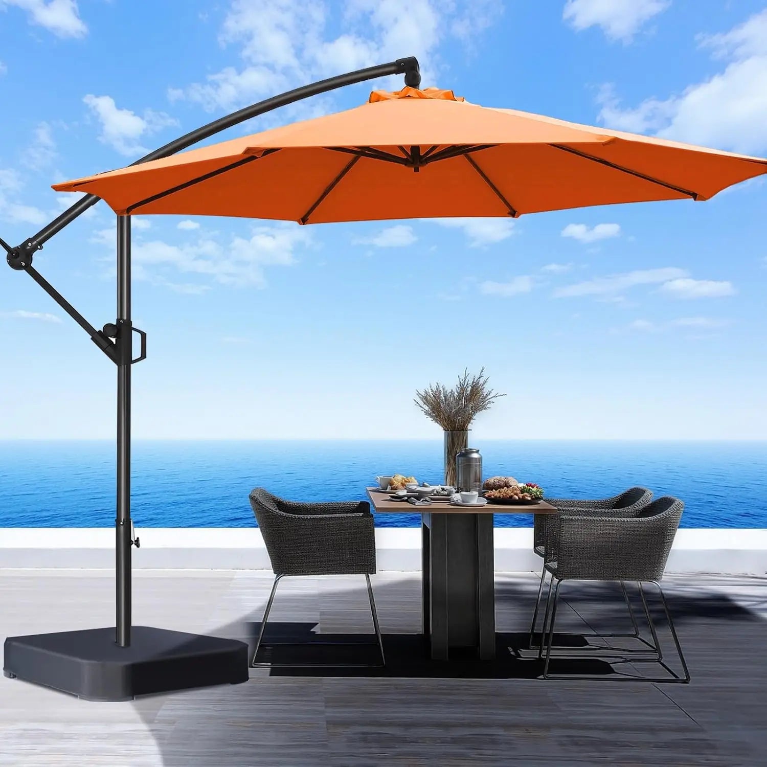 10ft Offset Patio Umbrella with Base Included, Cantilever Offset Hanging Patio Outdoor Market Umbrella UPF50+ UV, Customized