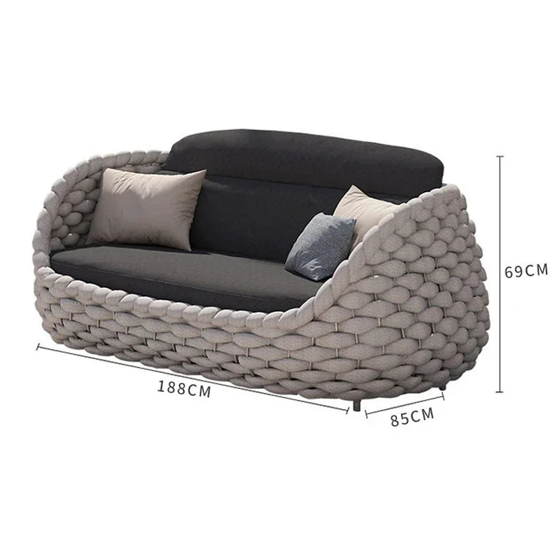 A  Custom Patio Rattan Furniture Modernism Outdoor Living Room Luxury Braided Leisure Party Curl Rattan Garden Sofa