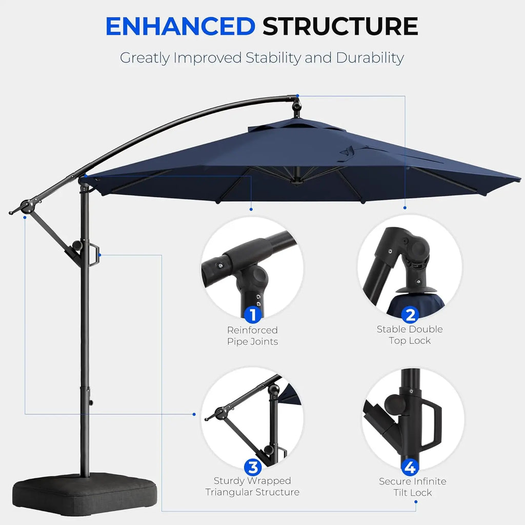 10ft Offset Patio Umbrella - w/Base, Cantilever Offset Hanging Patio Outdoor Market Umbrella UPF50+ UV Protection, Customized