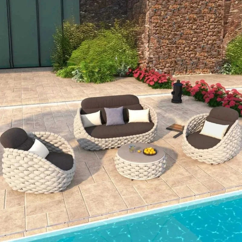 Outdoor Rattan Patio Furniture Set Cushioned Wicker Loveseat Garden Backyard Porch Sofa All Weather Durable