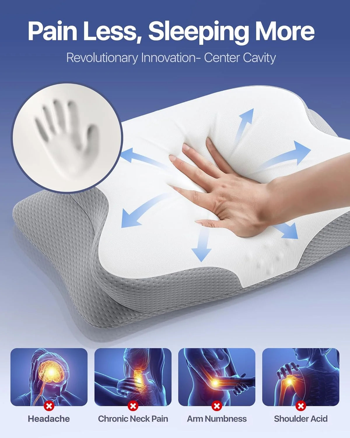 Cervical Pillow for Neck Pain Relief - Ergonomic Memory Foam Pillow with Cooling Case Orthopedic Support Side Sleeper Pillow for