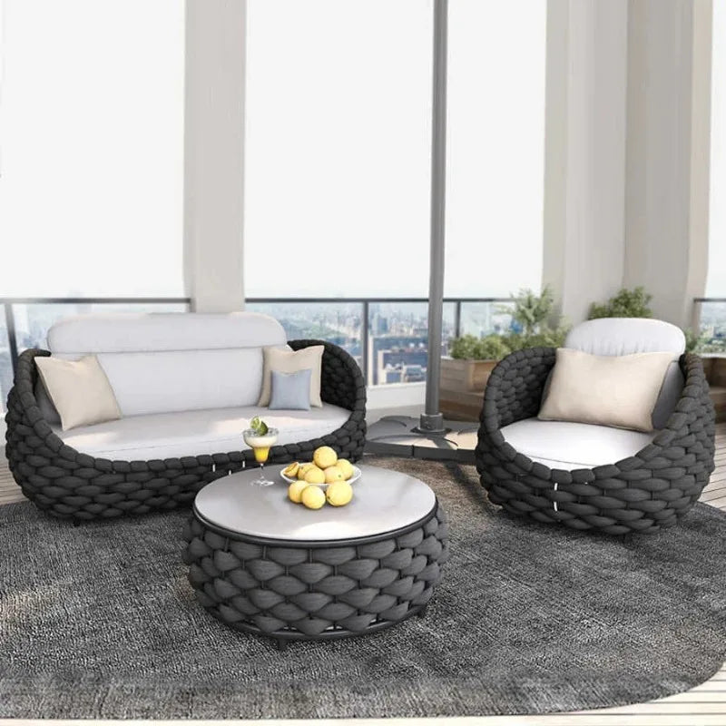 Outdoor Rattan Patio Furniture Set Cushioned Wicker Loveseat Garden Backyard Porch Sofa All Weather Durable