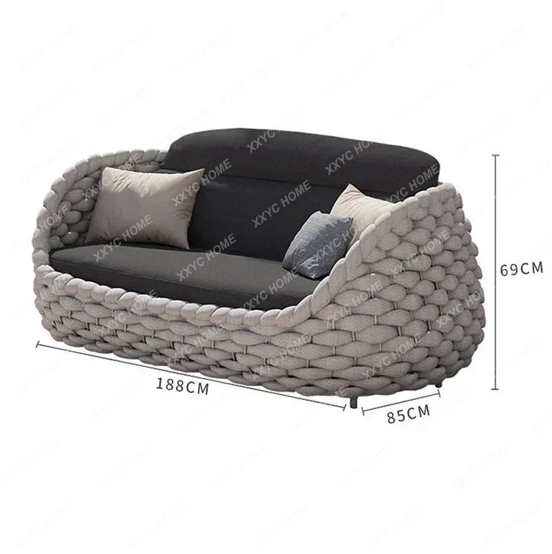 A  Custom Patio Rattan Furniture Modernism Outdoor Living Room Luxury Braided Leisure Party Curl Rattan Garden Sofa