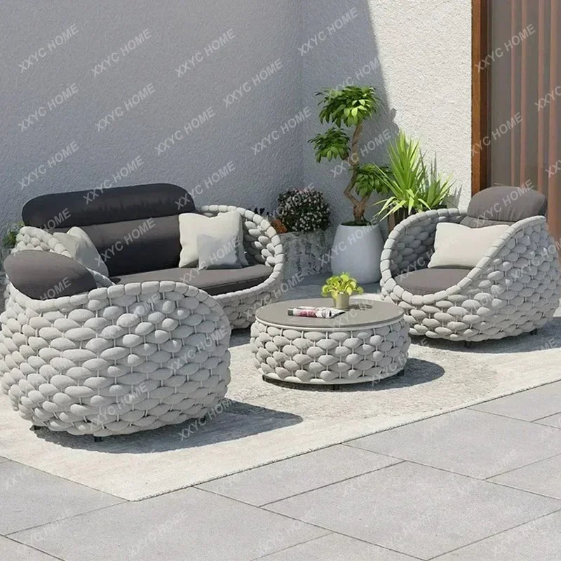 A  Custom Patio Rattan Furniture Modernism Outdoor Living Room Luxury Braided Leisure Party Curl Rattan Garden Sofa