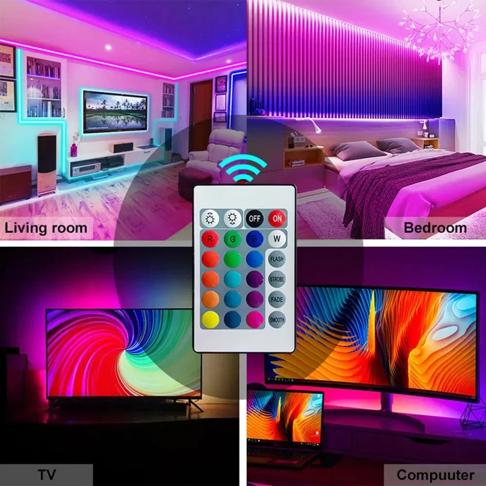 1-30M USB 5V LED Strip Lights With Bluetooth 24Keys Remote Control RGB Flexible Lamp Diode Tape For Room Decoration TV Backlight