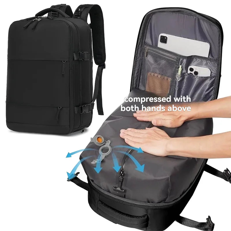 Vacuum sealed built-in air pump travel backpack, expandable travel backpack, equipped with vacuum system