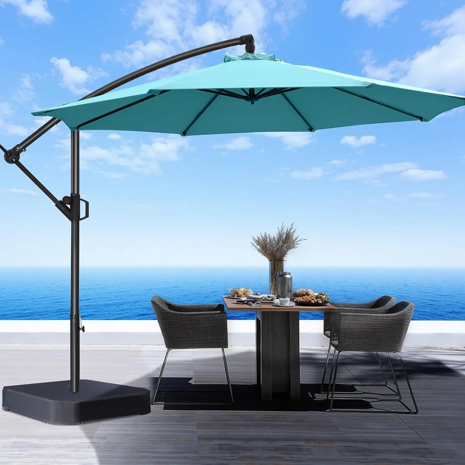 10ft Offset Patio Umbrella with Base Included, Cantilever Offset Hanging Patio Outdoor Market Umbrella UPF50+ UV, Customized