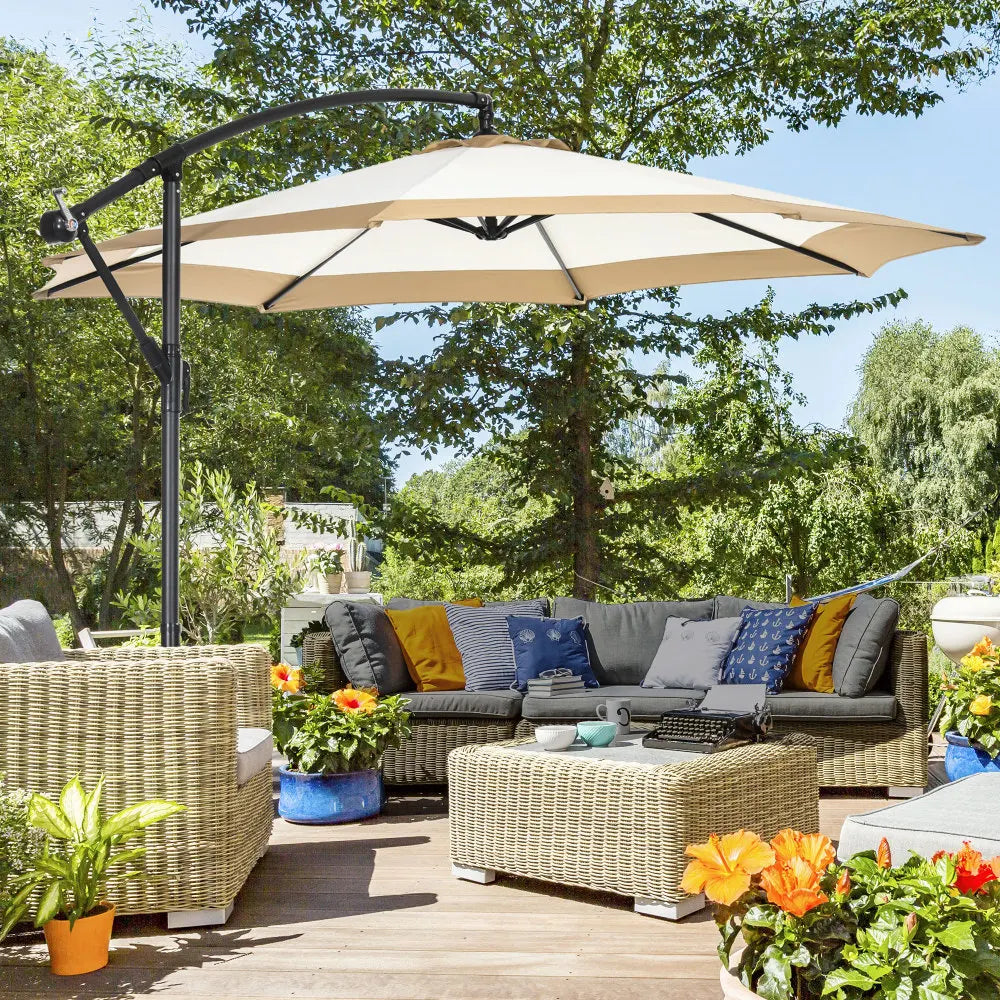 Outsunny 10FT Cantilever Umbrella: Crank, Cross Base for Deck, Backyard, Pool, Garden - Tan