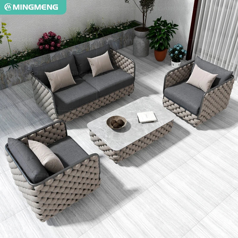 Modern Rattan and Aluminum Alloy Garden Sofa Set for Home Office or Garden Patio Outdoor Furniture With Rattan Design