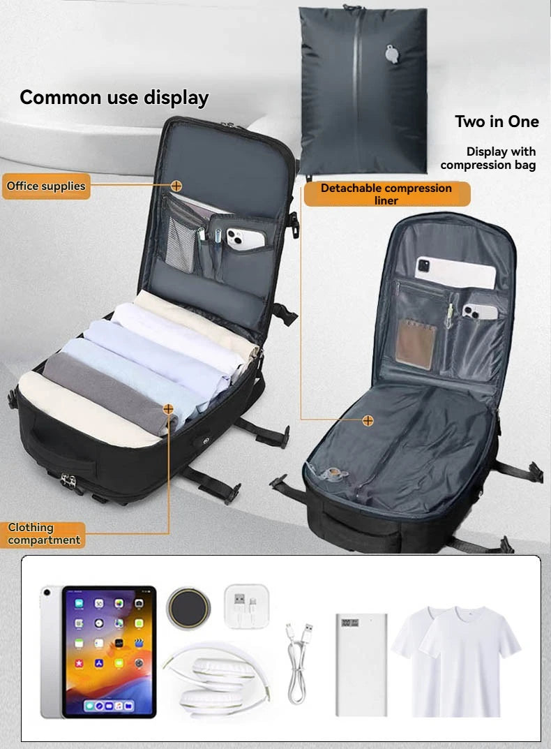 Vacuum sealed built-in air pump travel backpack, expandable travel backpack, equipped with vacuum system