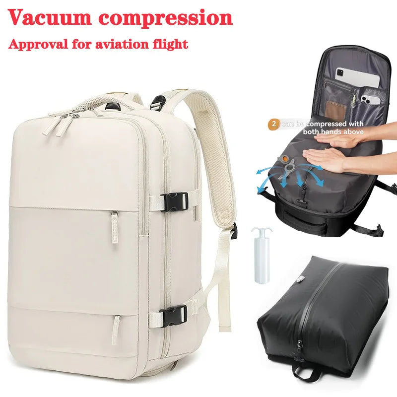 Vacuum sealed built-in air pump travel backpack, expandable travel backpack, equipped with vacuum system