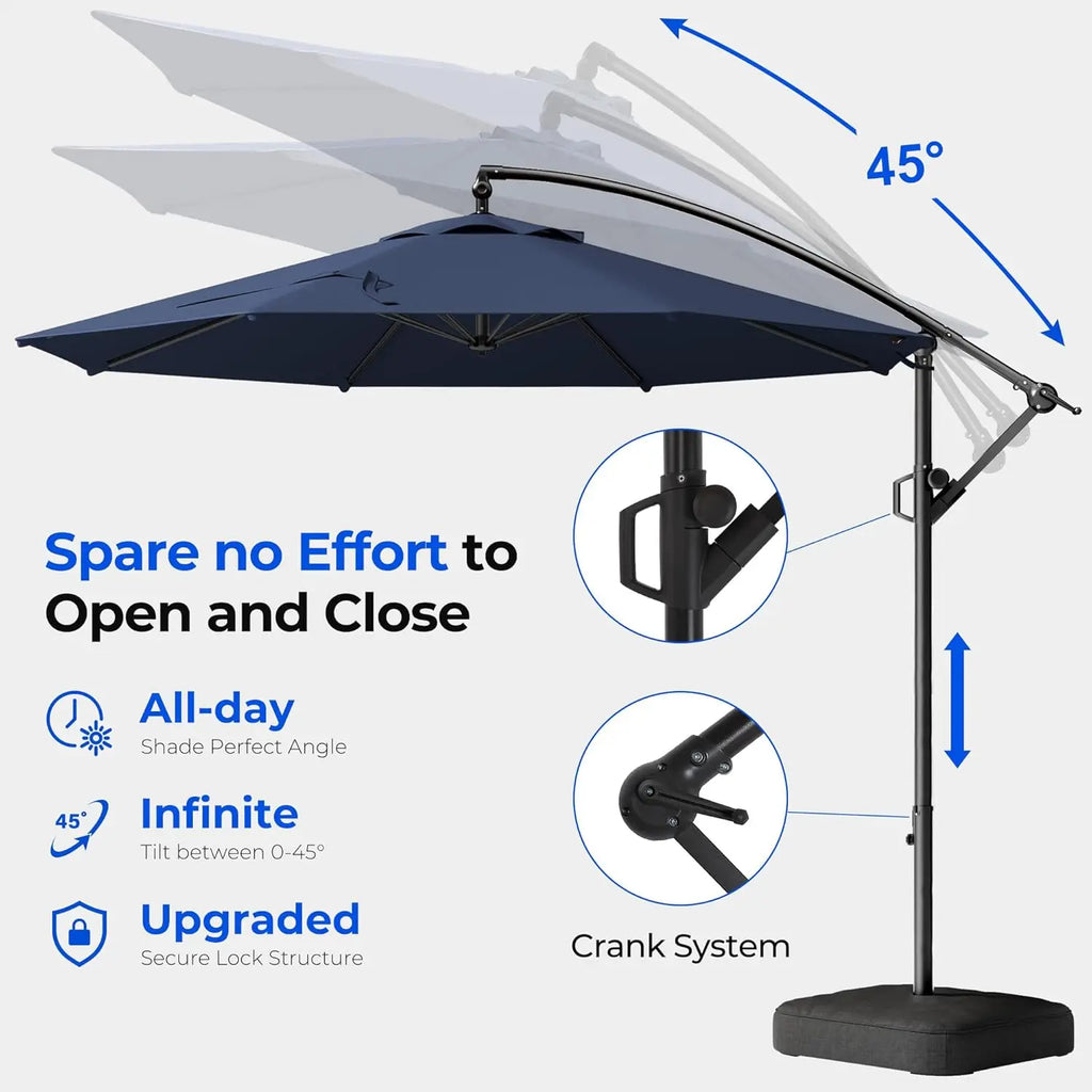 10ft Offset Patio Umbrella - w/Base, Cantilever Offset Hanging Patio Outdoor Market Umbrella UPF50+ UV Protection, Customized