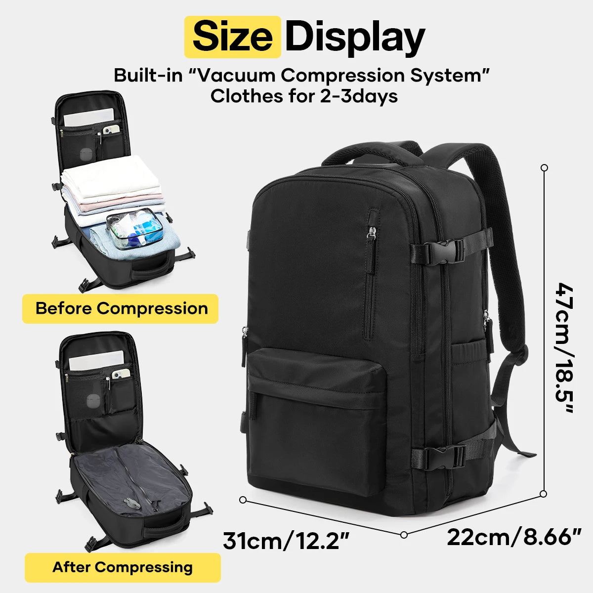 Vacuum Travel Backpack, Easyjet Cabin Bag 45x36x20, Hand Luggage Bag Laptop Women Men Backpack School Bag, Vacuum Storage Bags