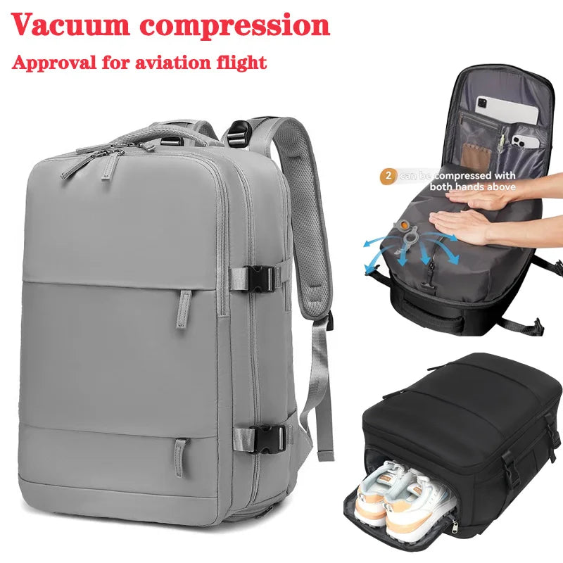 Vacuum sealed built-in air pump travel backpack, expandable travel backpack, equipped with vacuum system